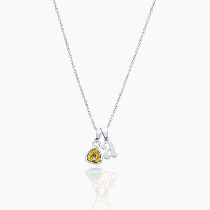 By Heart Initial & Birthstone Necklace — Silver / Nov-Citrine