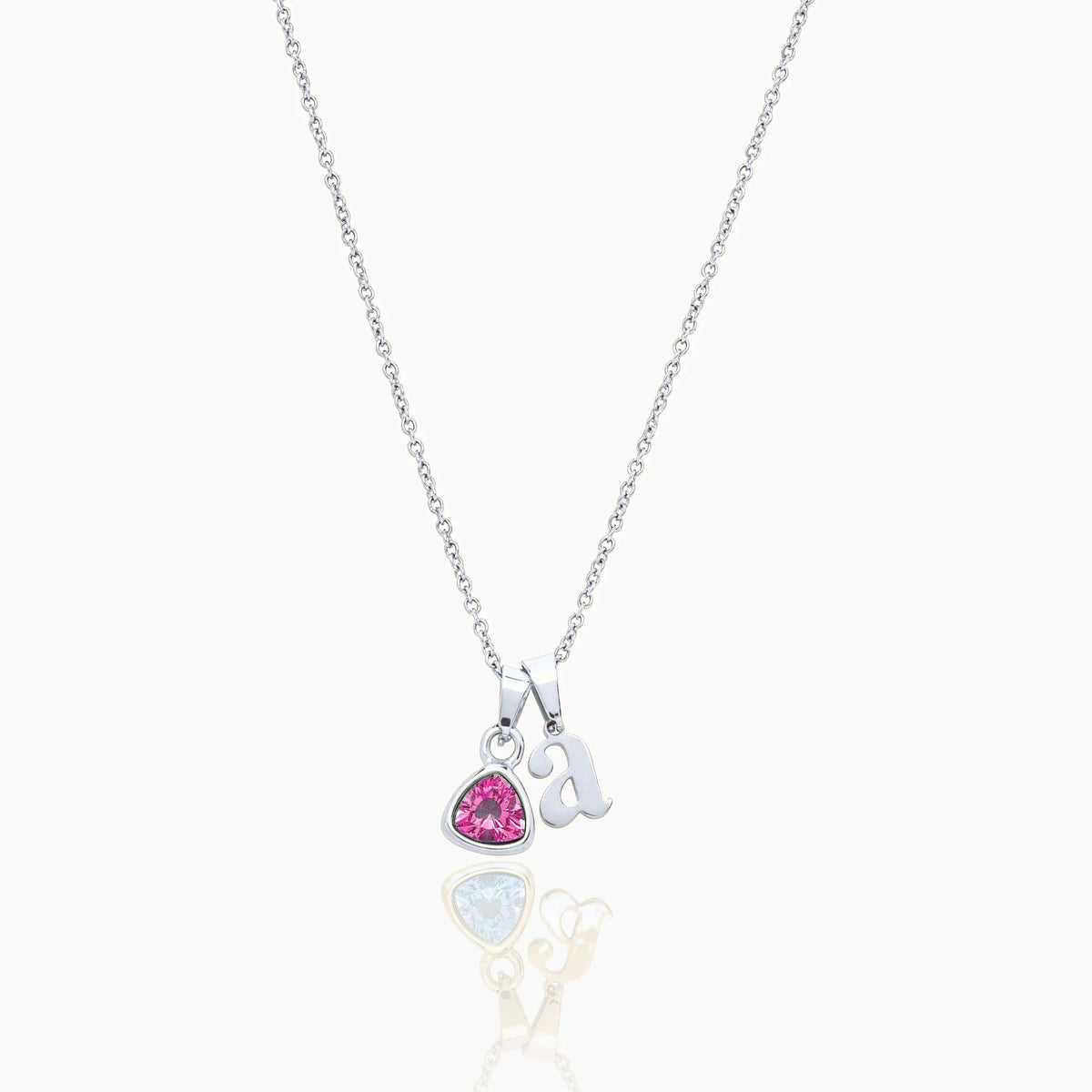 By Heart Initial & Birthstone Necklace — Silver / Oct-Pink Tourmaline