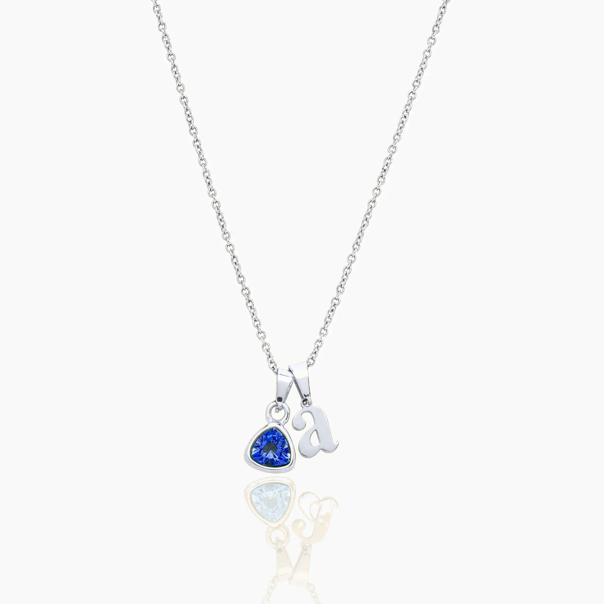 By Heart Initial & Birthstone Necklace — Silver / Sep-Sapphire