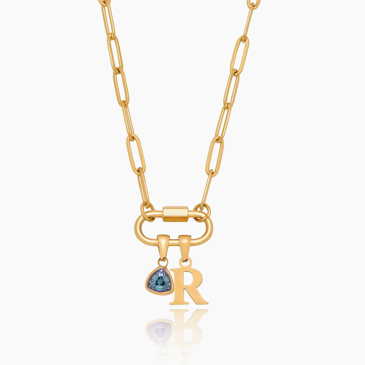 carabiner-charm-lock-necklace-with-initial-birthstone — Gold / Dec-Blue Topaz