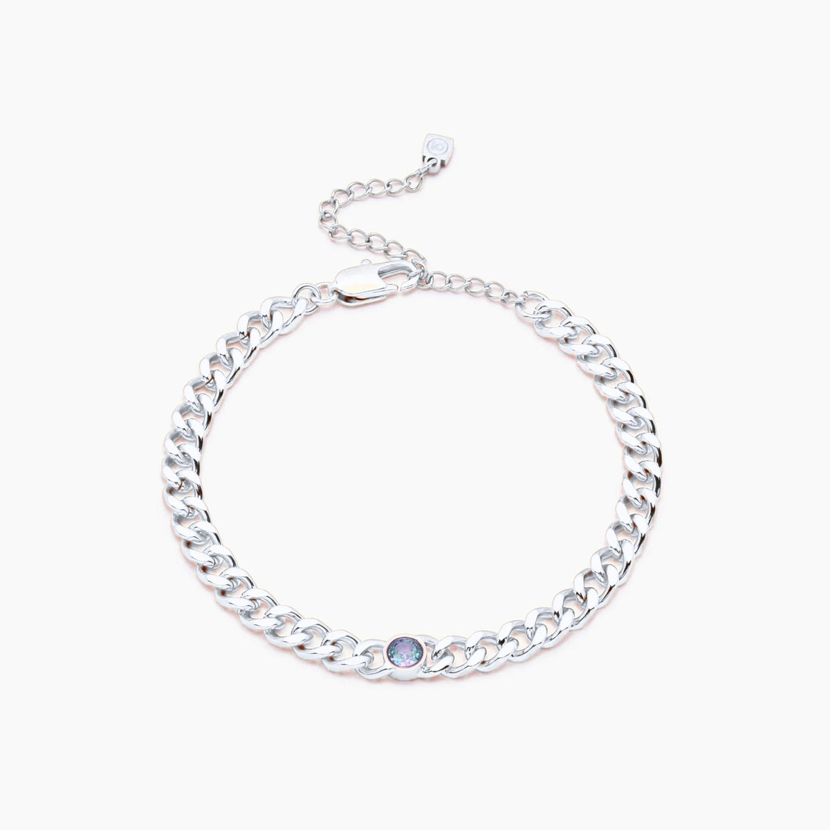 curb-chain-birthstone-bracelet — Silver / Mar-Aquamarine