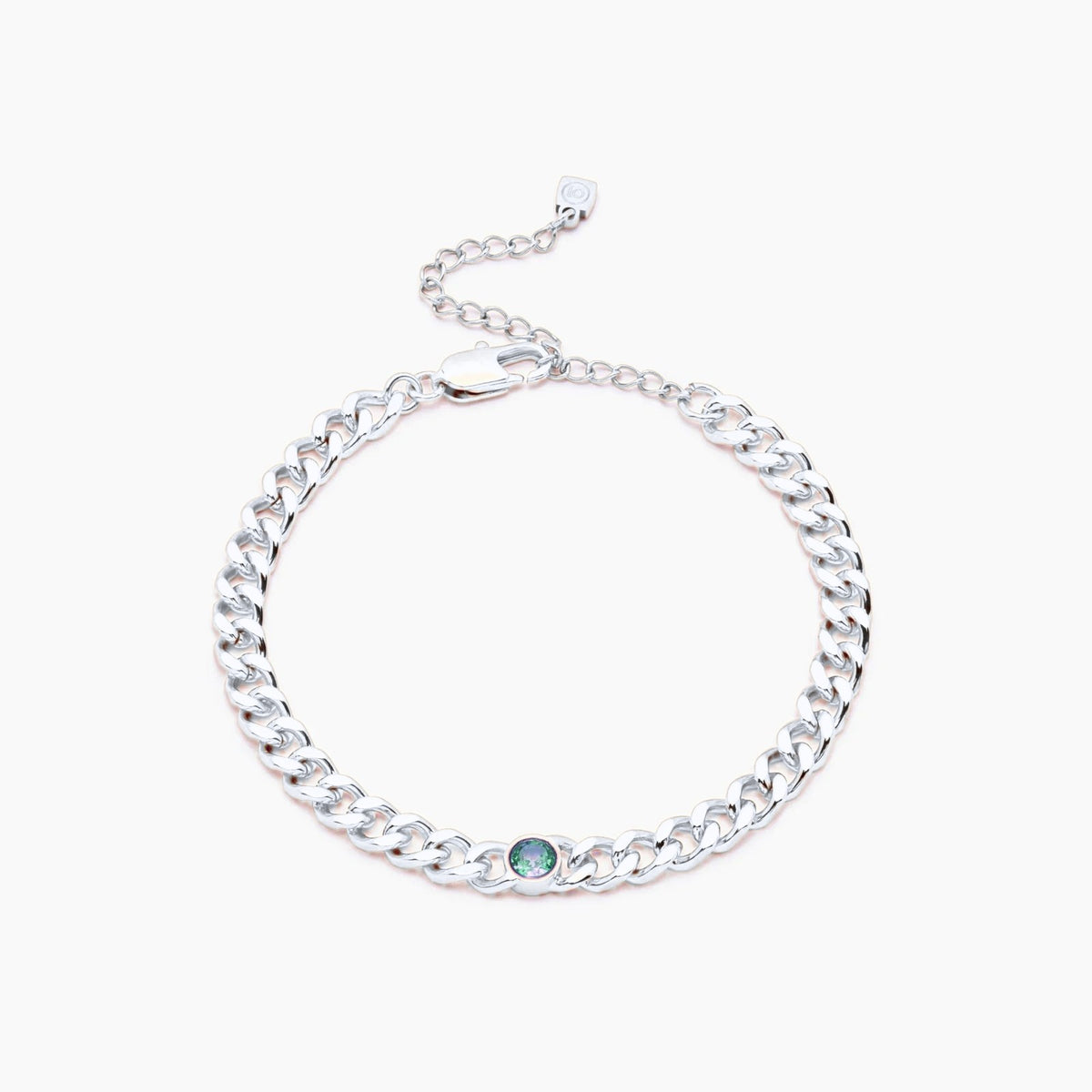 curb-chain-birthstone-bracelet — Silver / May-Emerald