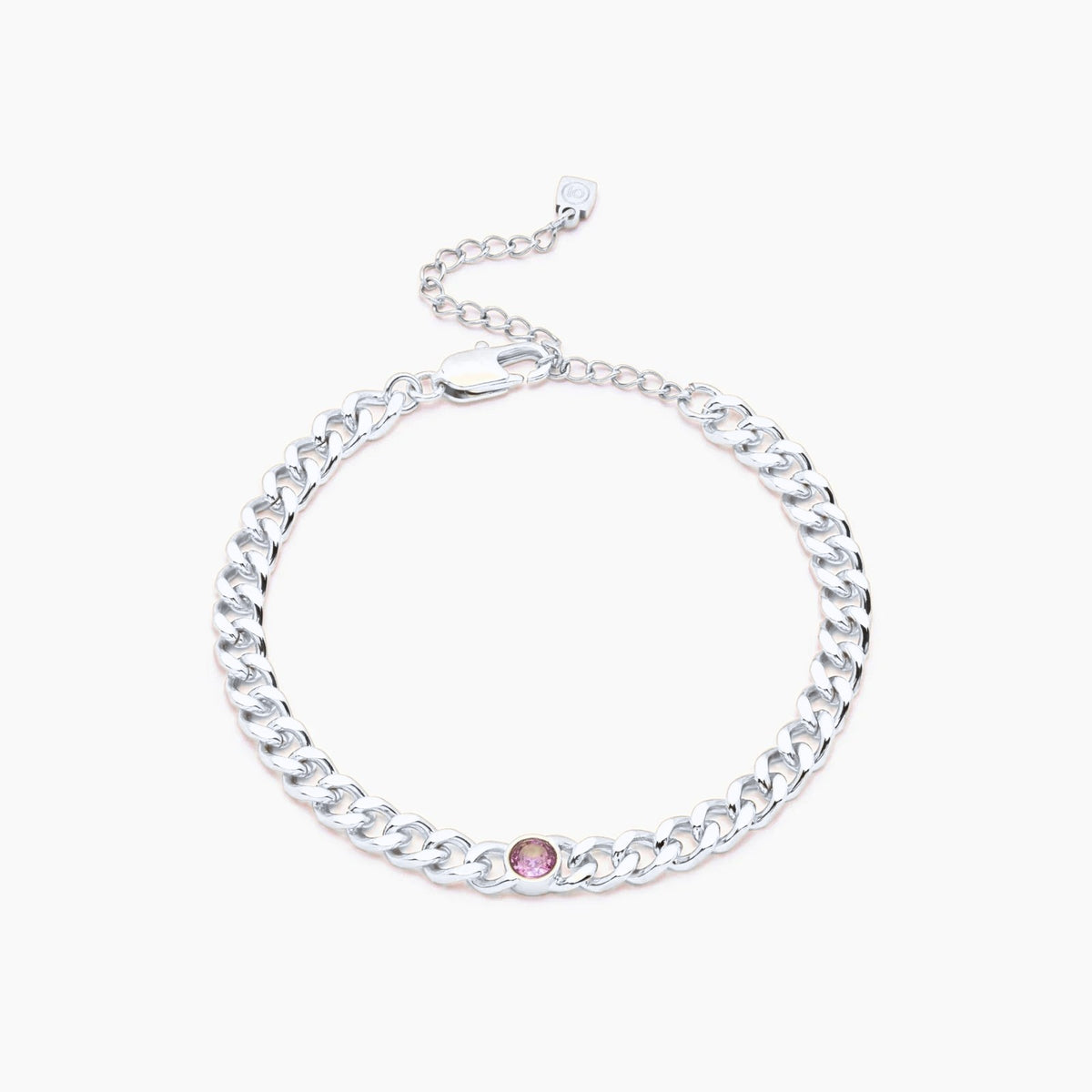 curb-chain-birthstone-bracelet — Silver / Oct-Tourmaline