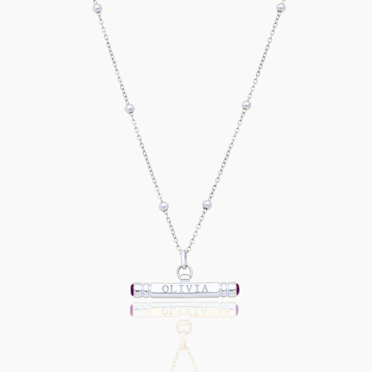 custom-name-birthstone-t-bar-necklace — Silver / Feb-Amethyst