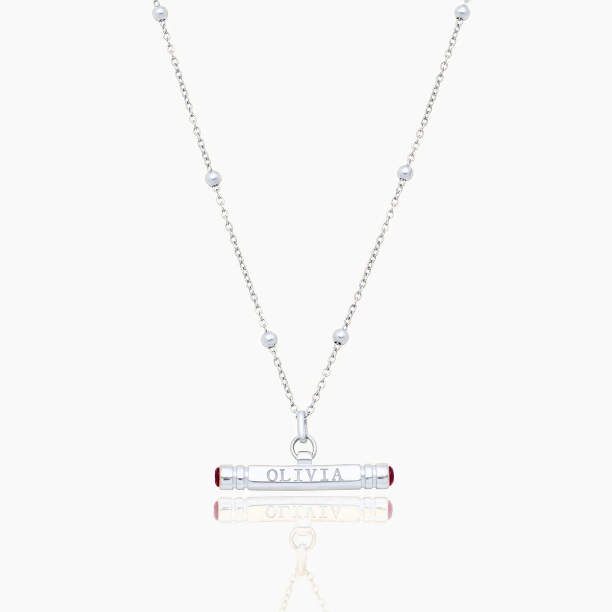 custom-name-birthstone-t-bar-necklace — Silver / Jul-Ruby