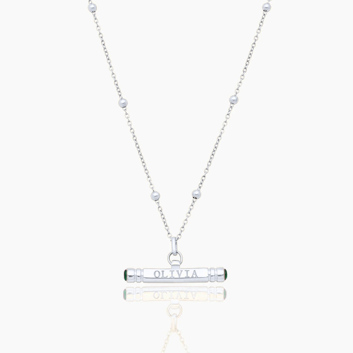 custom-name-birthstone-t-bar-necklace — Silver / May-Emerald