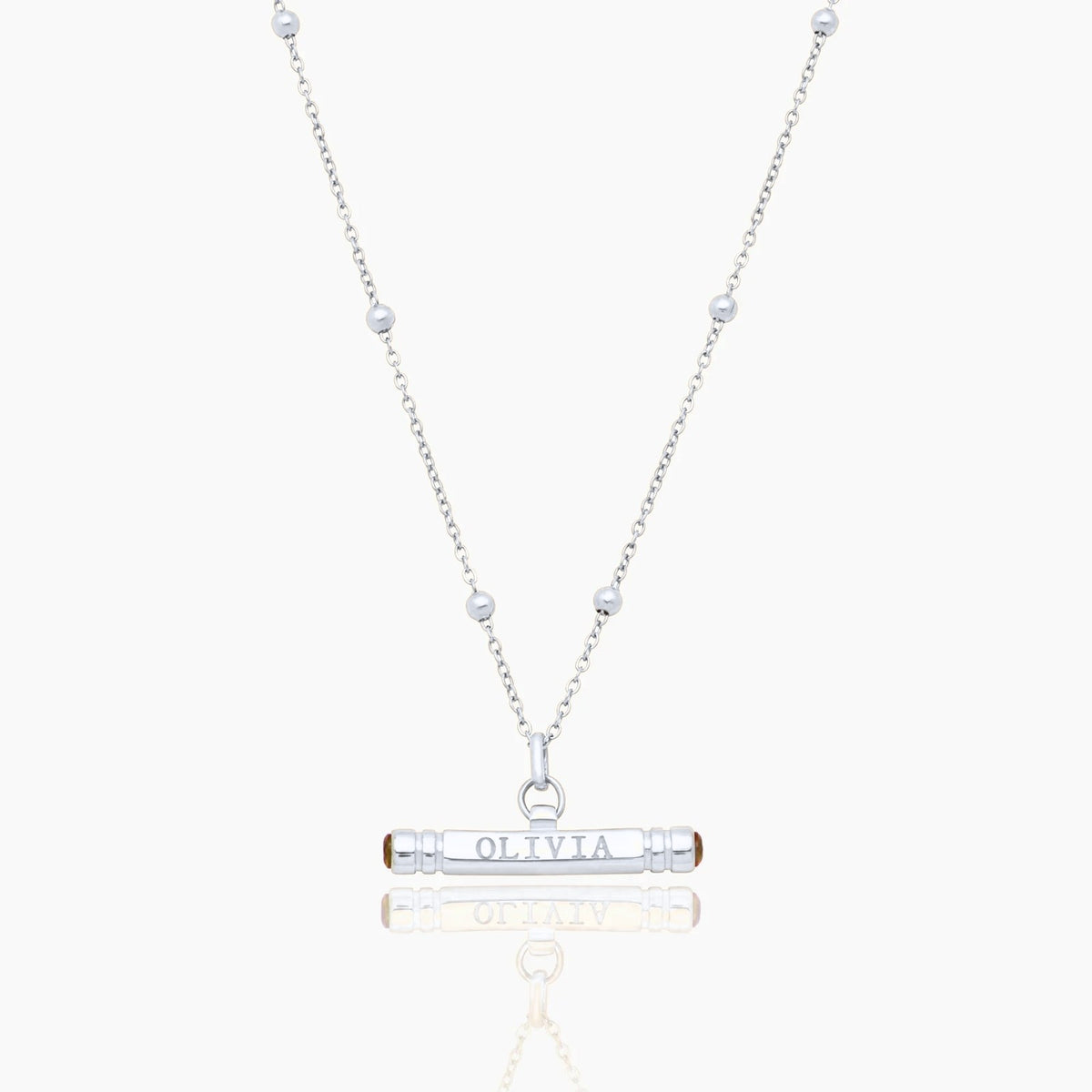 custom-name-birthstone-t-bar-necklace — Silver / Nov-Citrine