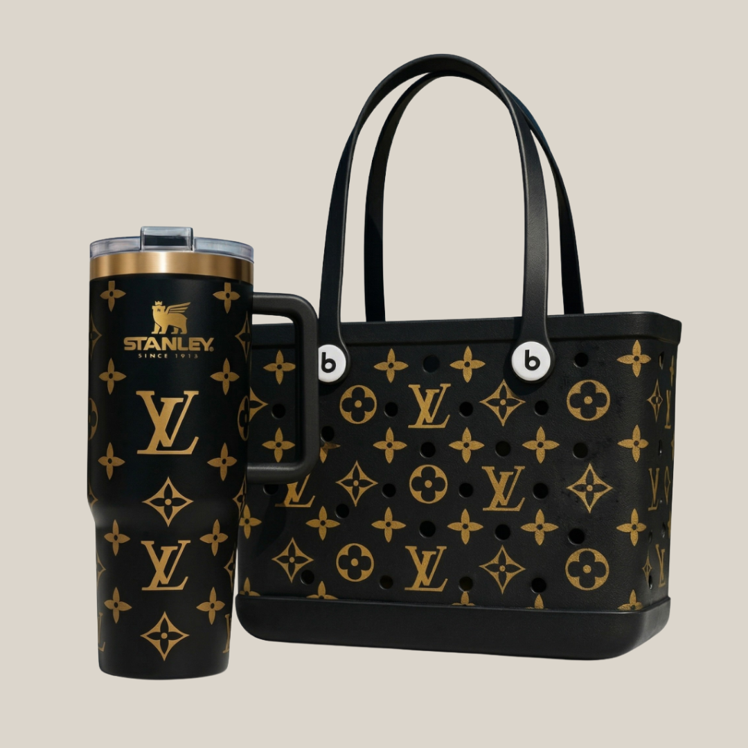 LuxeCarry Tote & 40oz Tumbler Duo Set – Waterproof Beach Bag Bundle