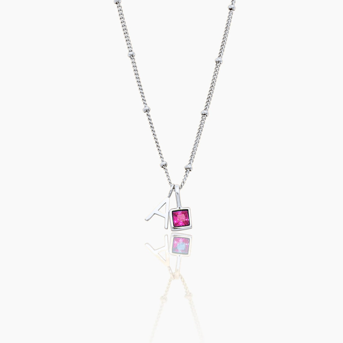 gem-initial-necklace — Silver / Oct-Pink Tourmaline