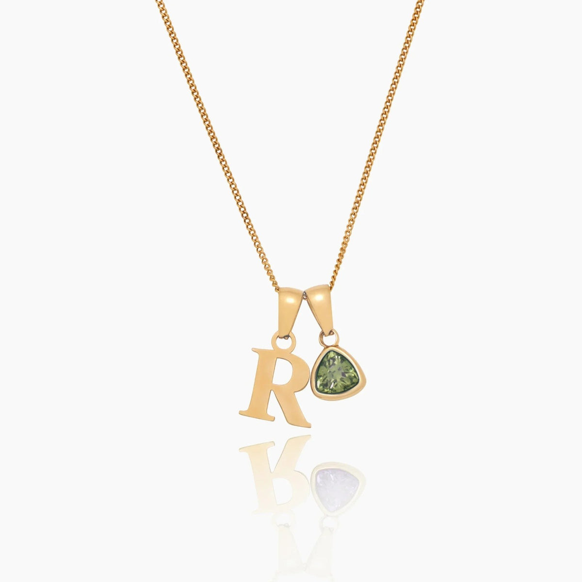 initial-birthstone-charm-necklace — Gold / August Peridot