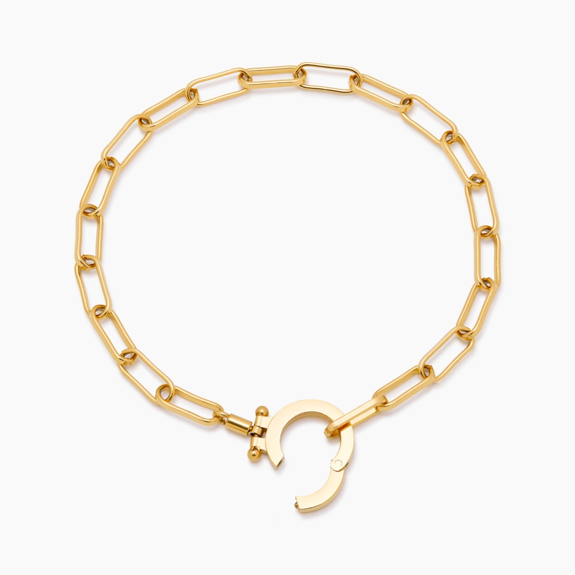 Paperclip chain bracelet flat lay — Olivia Jewelry
