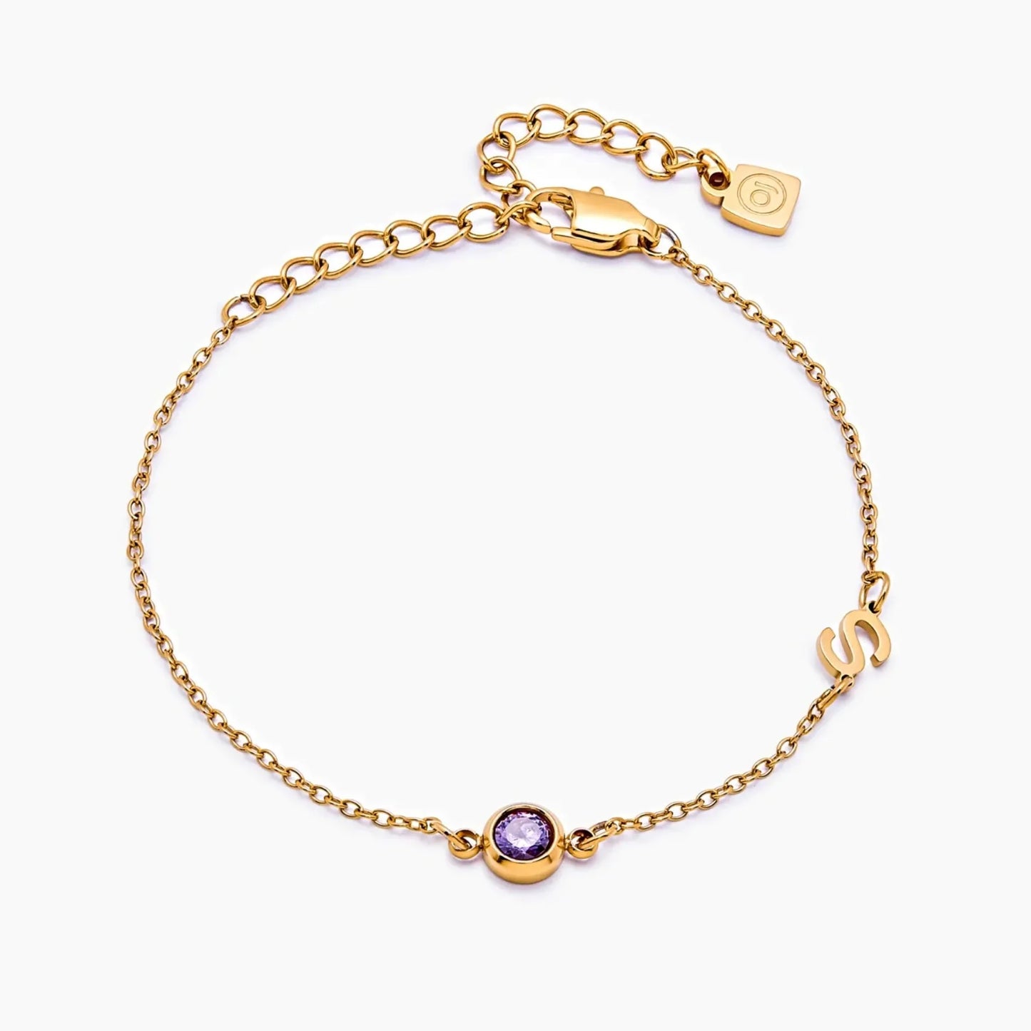Side-set initial birthstone bracelet gold — Olivia Jewelry