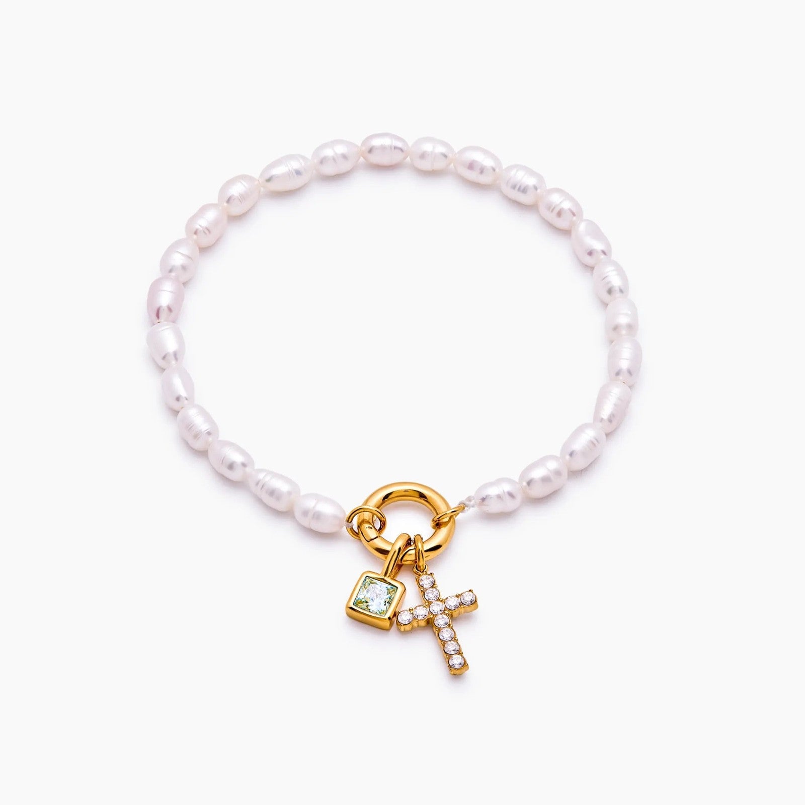 pearl-birthstone-cross-charm-bracelet — Gold / Nov-Citrine