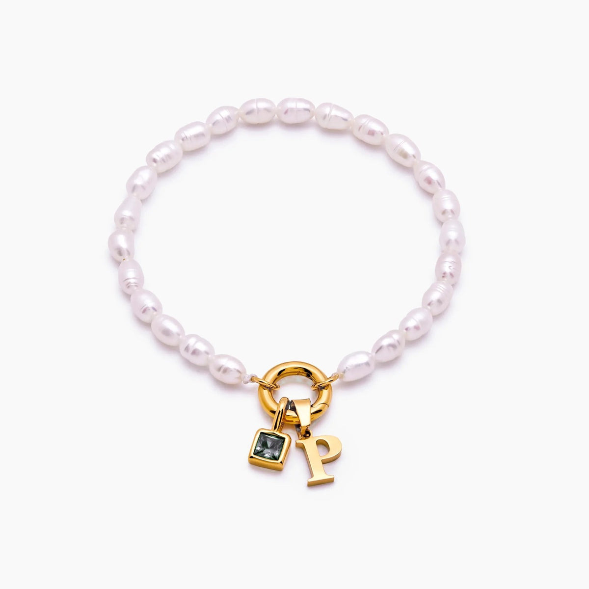 pearl-initial-birthstone-bracelet — Gold / Apr-Diamond