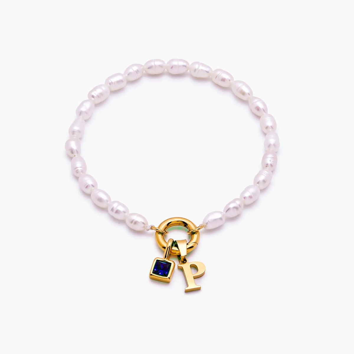 pearl-initial-birthstone-bracelet — Gold / Sep-Sapphire