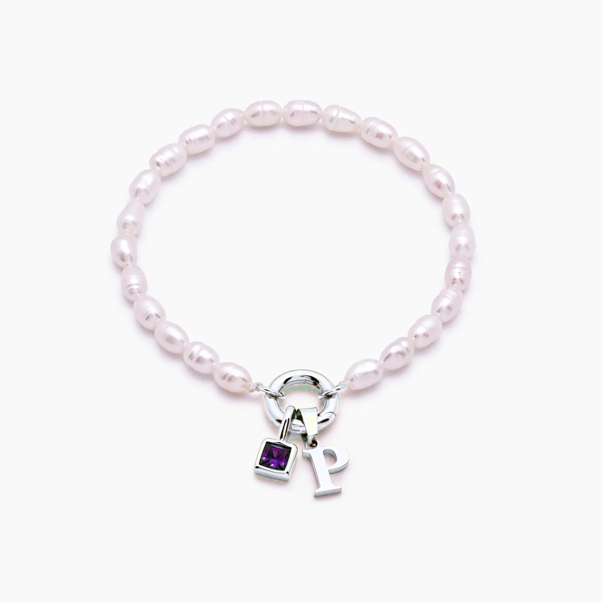 pearl-initial-birthstone-bracelet — Silver / Jun-Alexandrite
