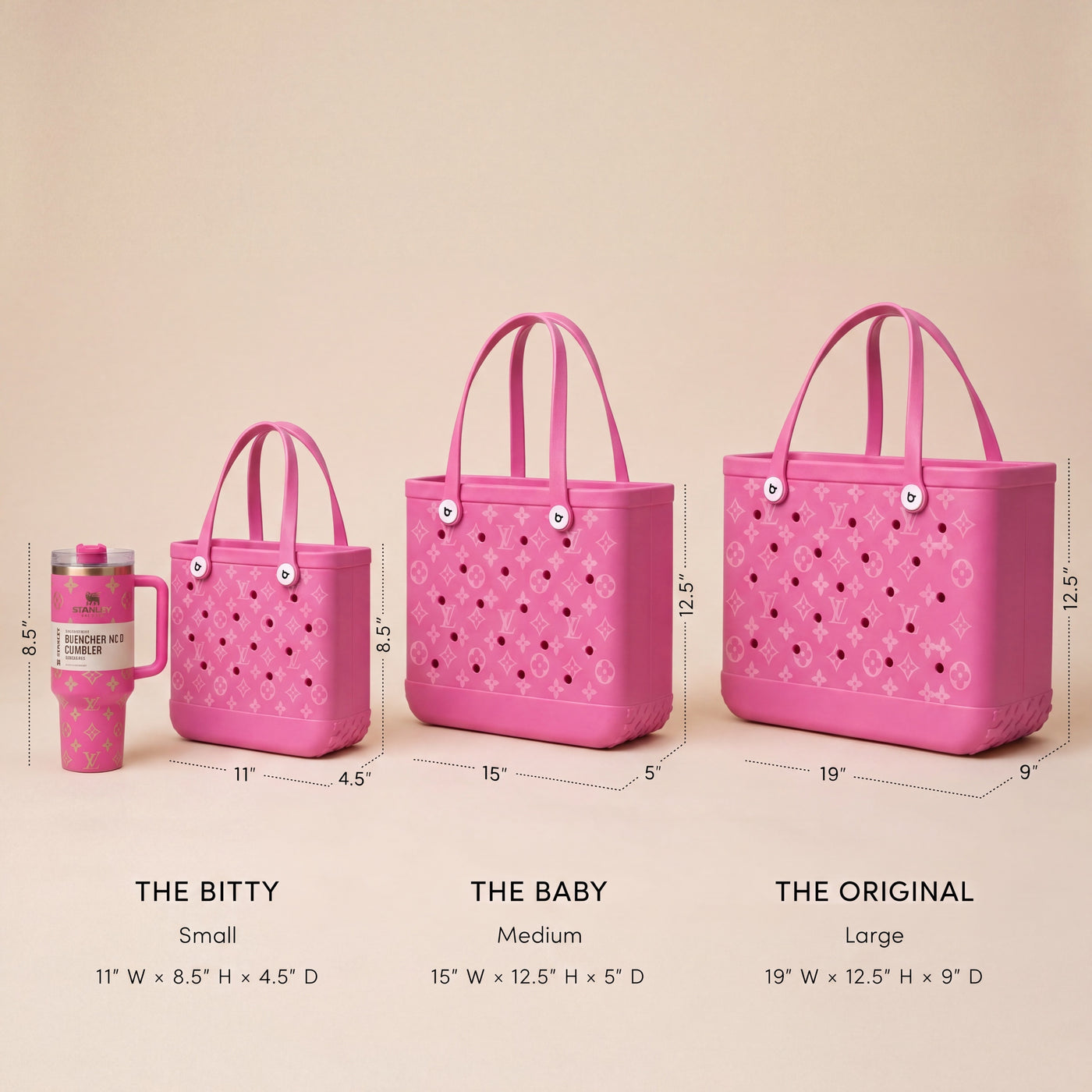 Pink size comparison — Bitty, Baby, Original