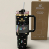 40oz Tumbler with Handle & Straw – Rainbow Black