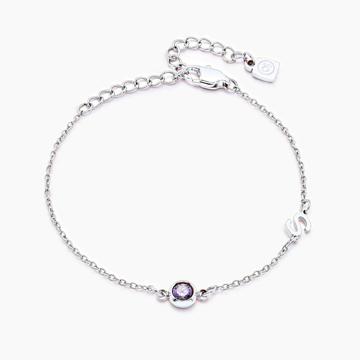 side-set-initial-birthstone-bracelet — Silver / Apr-Diamond