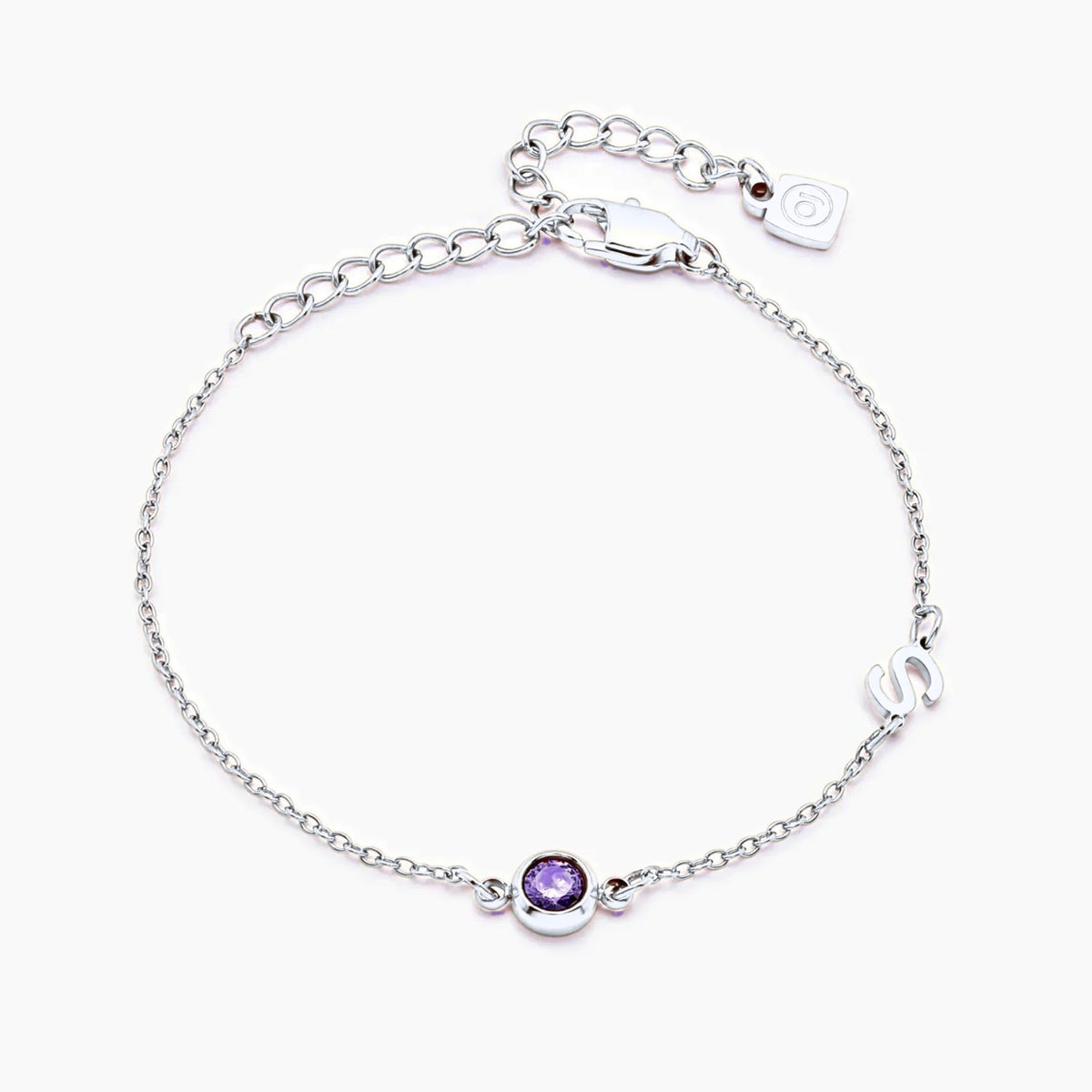 side-set-initial-birthstone-bracelet — Silver / Jun-Alexandrite