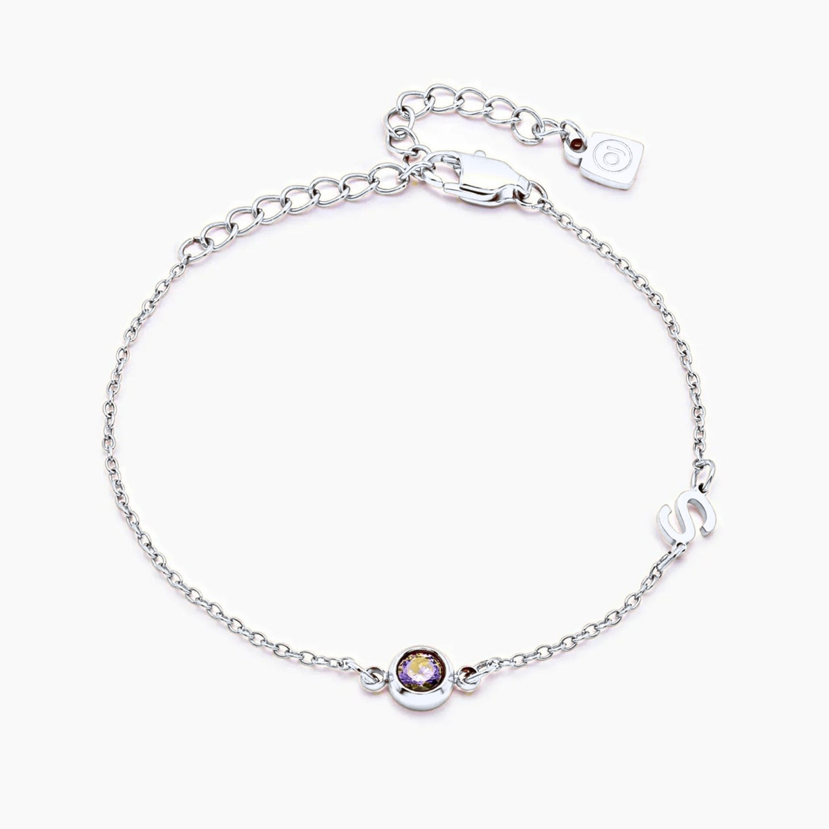 side-set-initial-birthstone-bracelet — Silver / Nov-Citrine