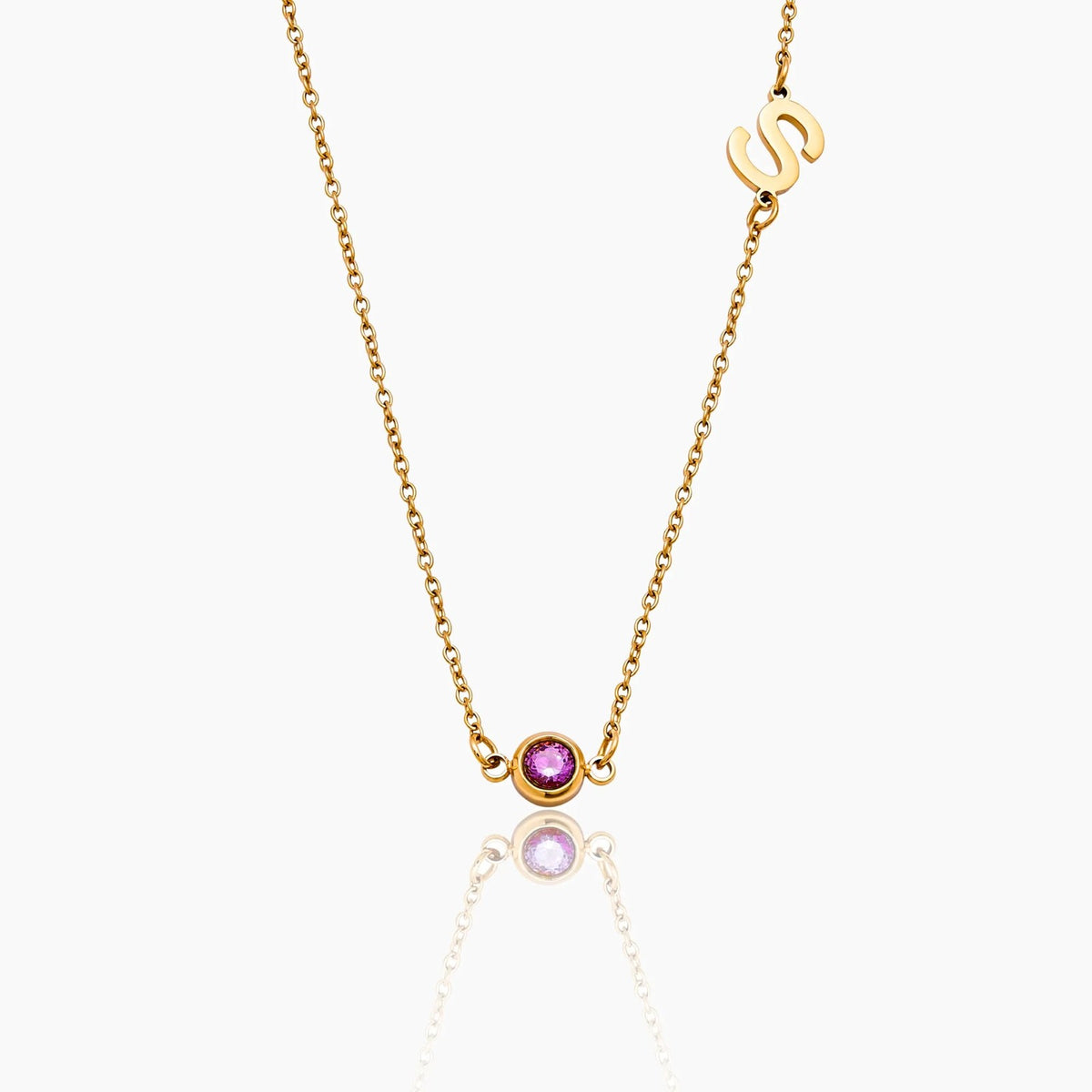 side-set-initial-birthstone-necklace — Gold / July-Ruby