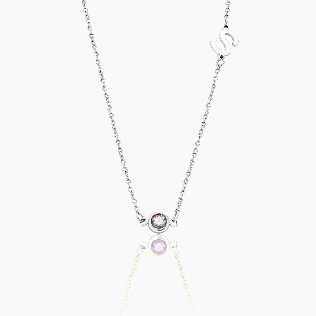 side-set-initial-birthstone-necklace — Silver / Apr-Diamond