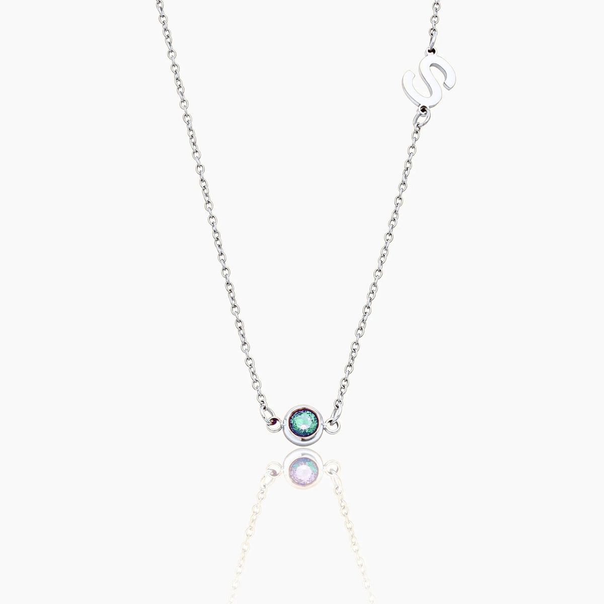 side-set-initial-birthstone-necklace — Silver / Dec-Blue Topaz