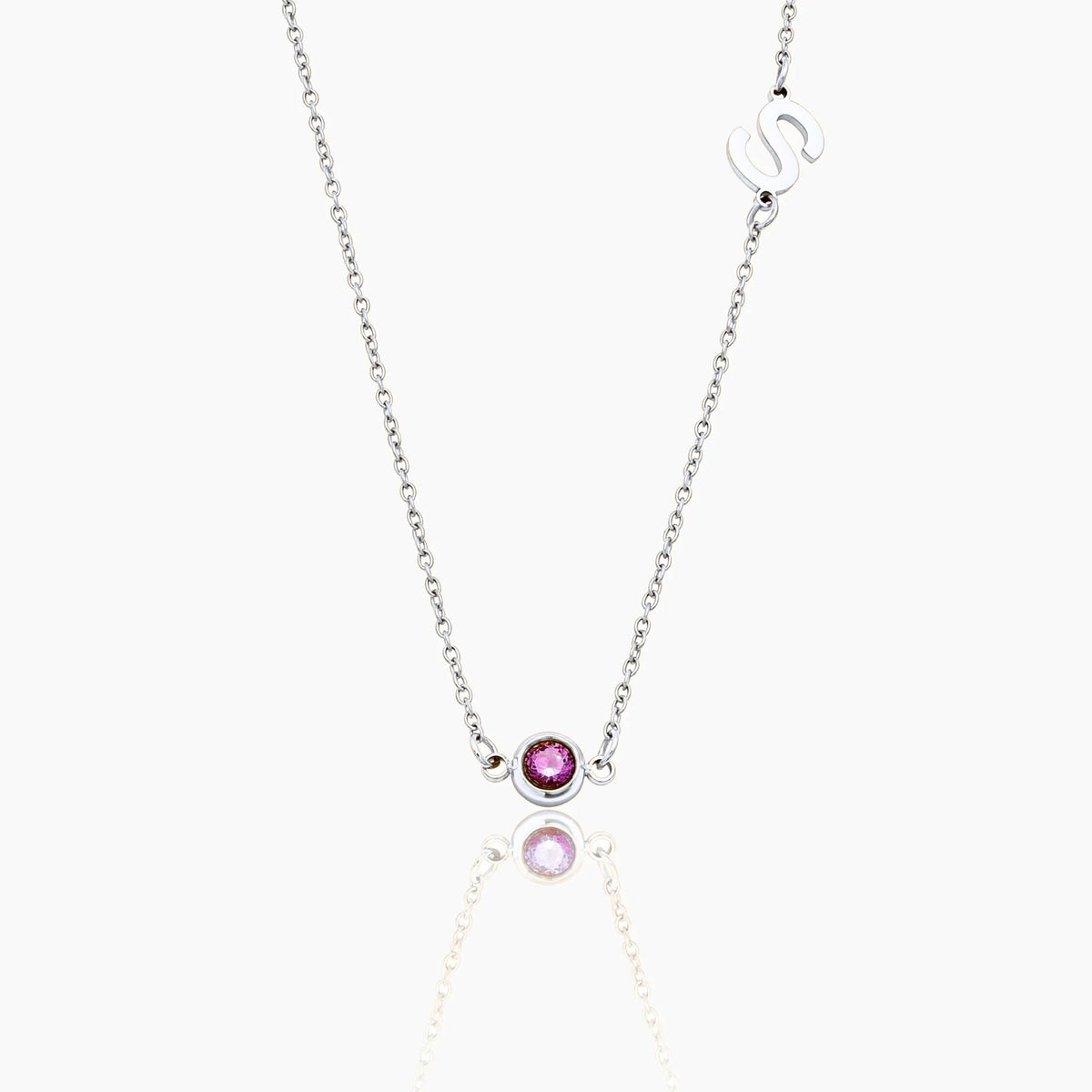 side-set-initial-birthstone-necklace — Silver / Jan-Garnet