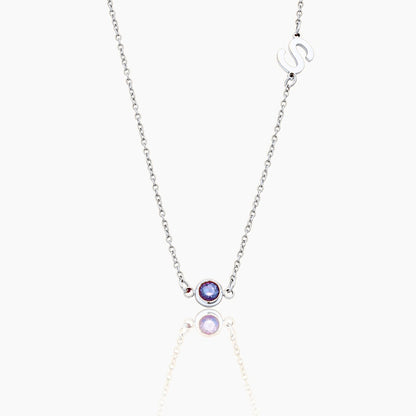 side-set-initial-birthstone-necklace — Silver / June-Alexandrite