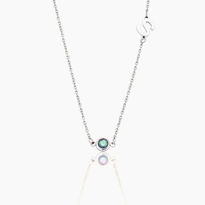 side-set-initial-birthstone-necklace — Silver / Mar-Aquamarine