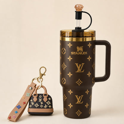 Brown 40oz tumbler and mini bag keychain